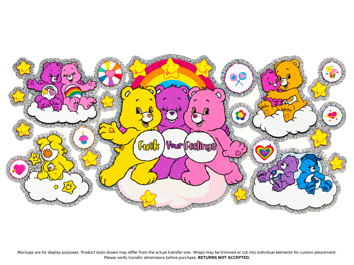 Rainbow Bears; flat UV DTF transfer design; transfer only