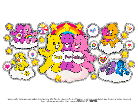 Rainbow Bears; flat UV DTF transfer design; transfer only