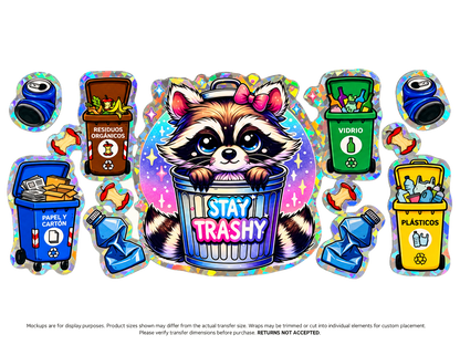 Stay Trashy Raccoon; flat UV DTF transfer design; transfer only