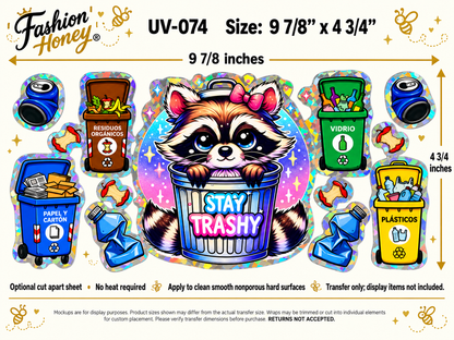 Stay Trashy Raccoon; transfer size and application information; transfer only