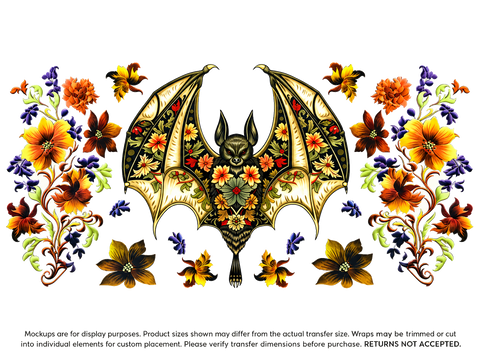 Floral Bat UV DTF Cup Wrap Transfer — Optional Cut-Apart Sheet
