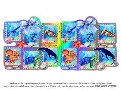 Ocean Postage Stamps Holographic; flat UV DTF transfer design; transfer only
