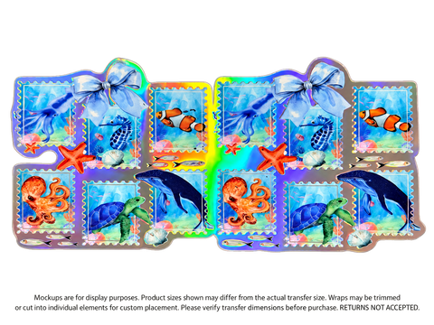 Ocean Postage Stamps Holographic UV DTF Cup Wrap Transfer — Optional Cut-Apart Sheet
