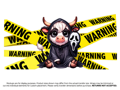 Hooded Cow Warning; flat UV DTF transfer design; transfer only