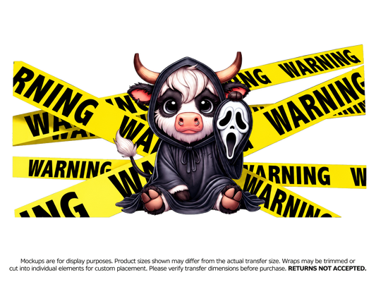 Hooded Cow Warning; flat UV DTF transfer design; transfer only