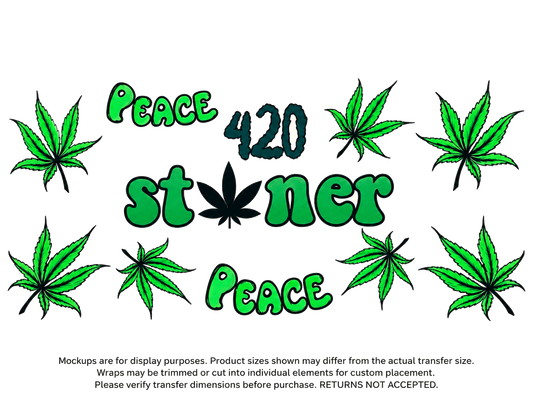 Peace 420 Stoner; flat UV DTF transfer design; transfer only