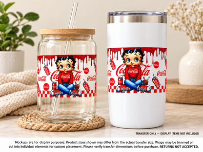 Betty Boop Coca-Cola; drinkware display mockup; transfer only, display items not included