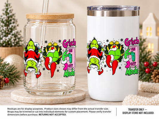 Grinch Christmas; drinkware display mockup; transfer only, display items not included