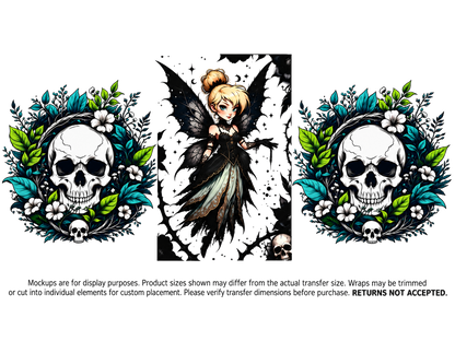 Skull Wreath Fairy; flat UV DTF transfer design; transfer only