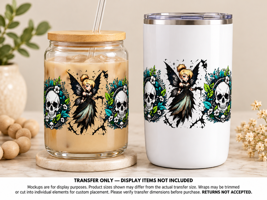 Skull Wreath Fairy; drinkware display mockup; transfer only, display items not included