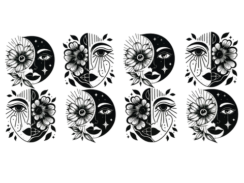 Celestial Eyes and Moons UV DTF Cup Wrap Transfer — Optional Cut-Apart Sheet