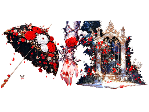Gothic Umbrella and Rose Gate UV DTF Cup Wrap Transfer — Optional Cut-Apart Sheet