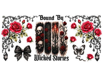 Bound By Wicked Stories UV DTF transfer, full flat design on white background