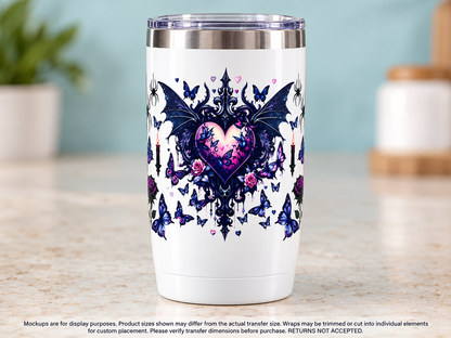Gothic Winged Heart and Butterflies — white tumbler display mockup; tumbler excluded