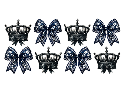 Black Lace Bows and Crowns flat UV DTF transfer artwork; transfer only