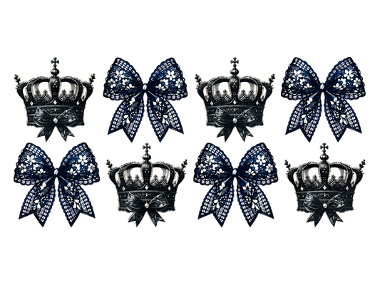 Black Lace Bows and Crowns flat UV DTF transfer artwork; transfer only