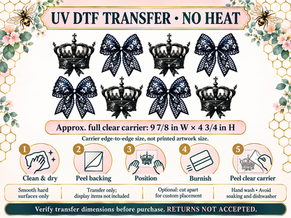 Black Lace Bows and Crowns — full clear carrier size and no-heat application guide