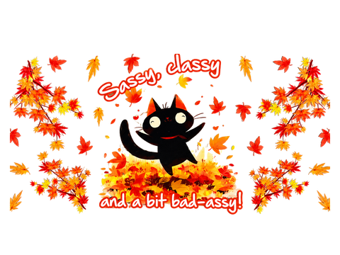 Sassy Classy Autumn Cat UV DTF Cup Wrap Transfer — Optional Cut-Apart Sheet