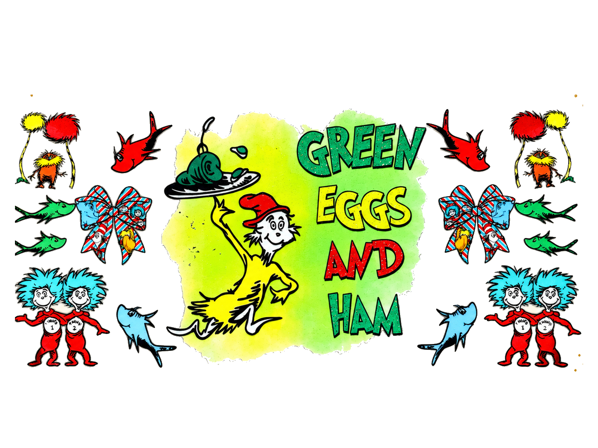 Green Eggs and Ham UV DTF transfer — full approved artwork