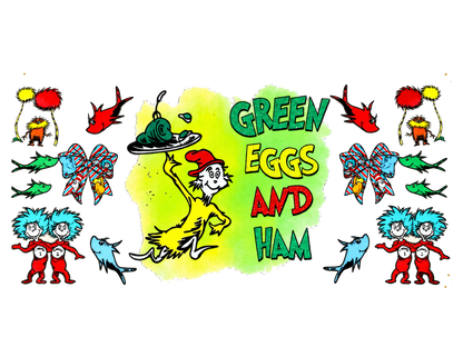 Green Eggs and Ham UV DTF transfer — full approved artwork