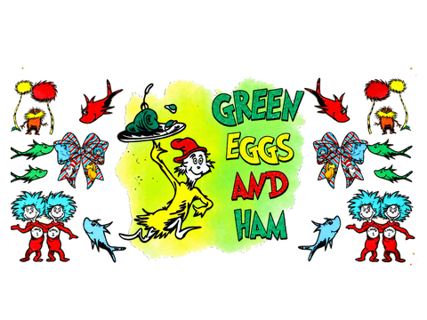 Green Eggs and Ham UV DTF Cup Wrap Transfer — Optional Cut-Apart Sheet