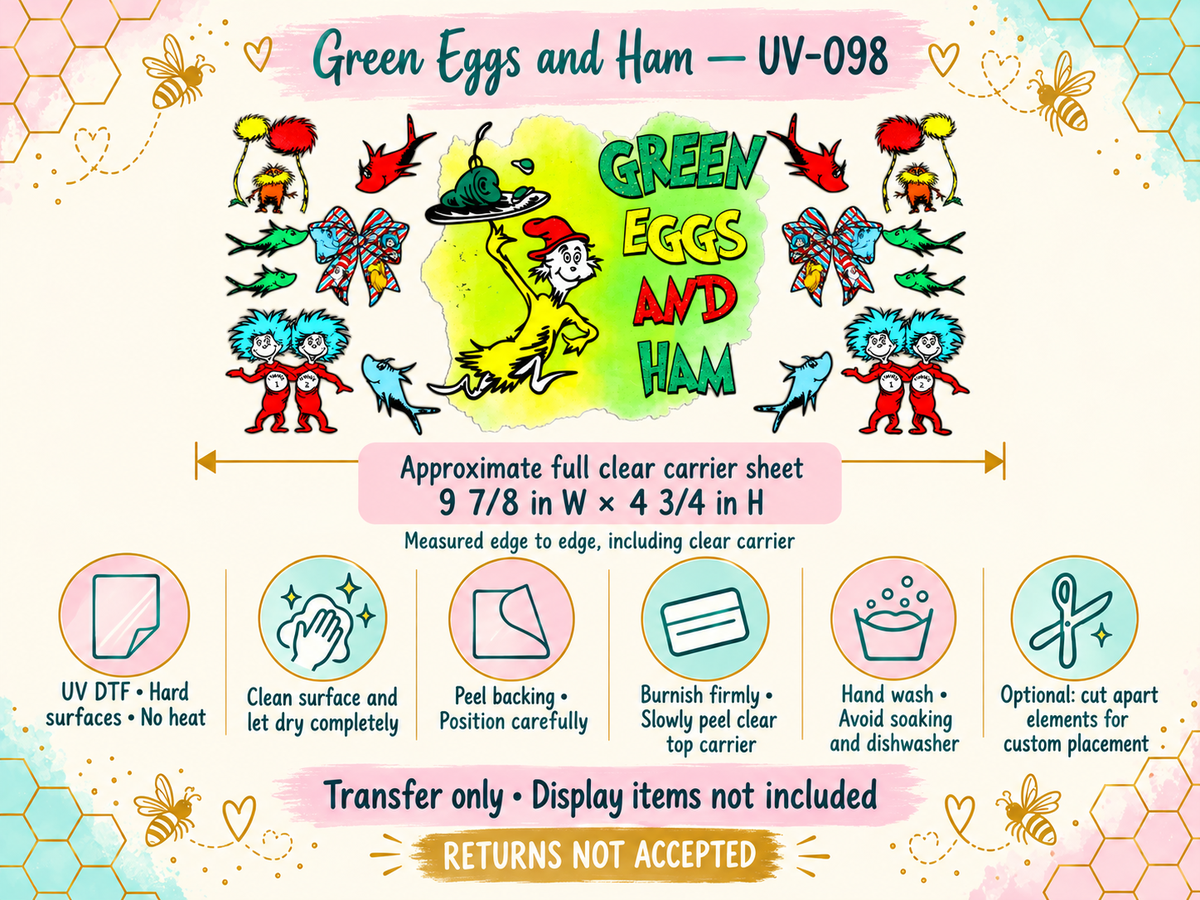 Green Eggs and Ham full carrier size and no-heat application guide