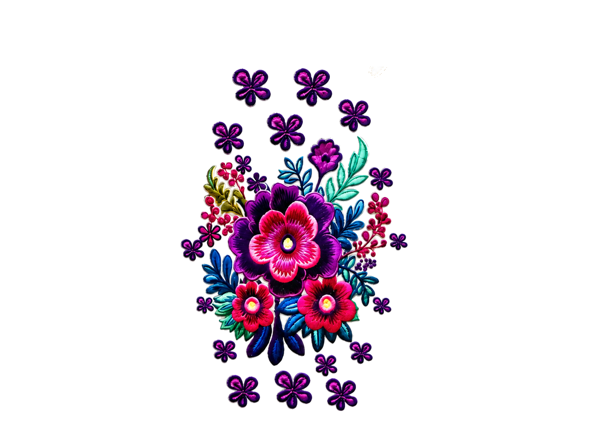 Purple and pink floral mini UV DTF transfer — transparent artwork