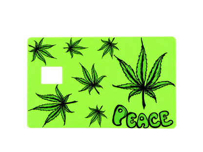 Neon green Peace UV DTF credit-card cover — transparent artwork
