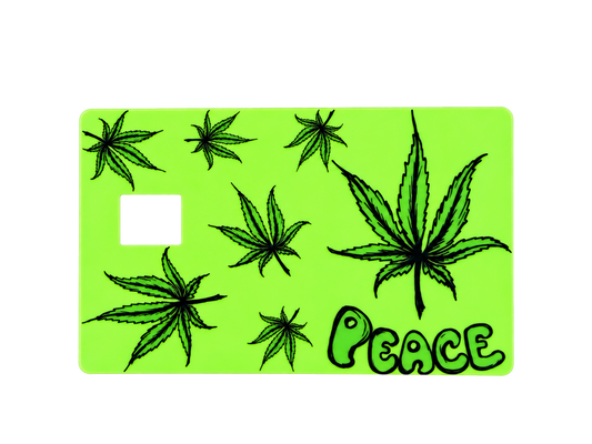 Neon green Peace UV DTF credit-card cover — transparent artwork