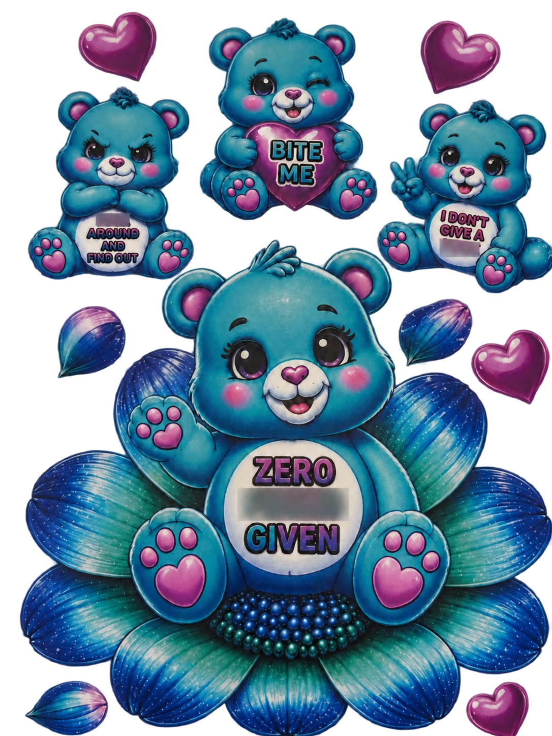 Blue Bears — Bite Me & Adult Humor UV DTF Transfer Sheet — Optional Cut-Apart Sheet - Image 1