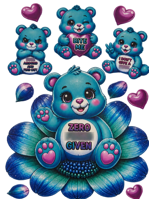 Blue Bears — Bite Me & Adult Humor UV DTF Transfer Sheet — Optional Cut-Apart Sheet