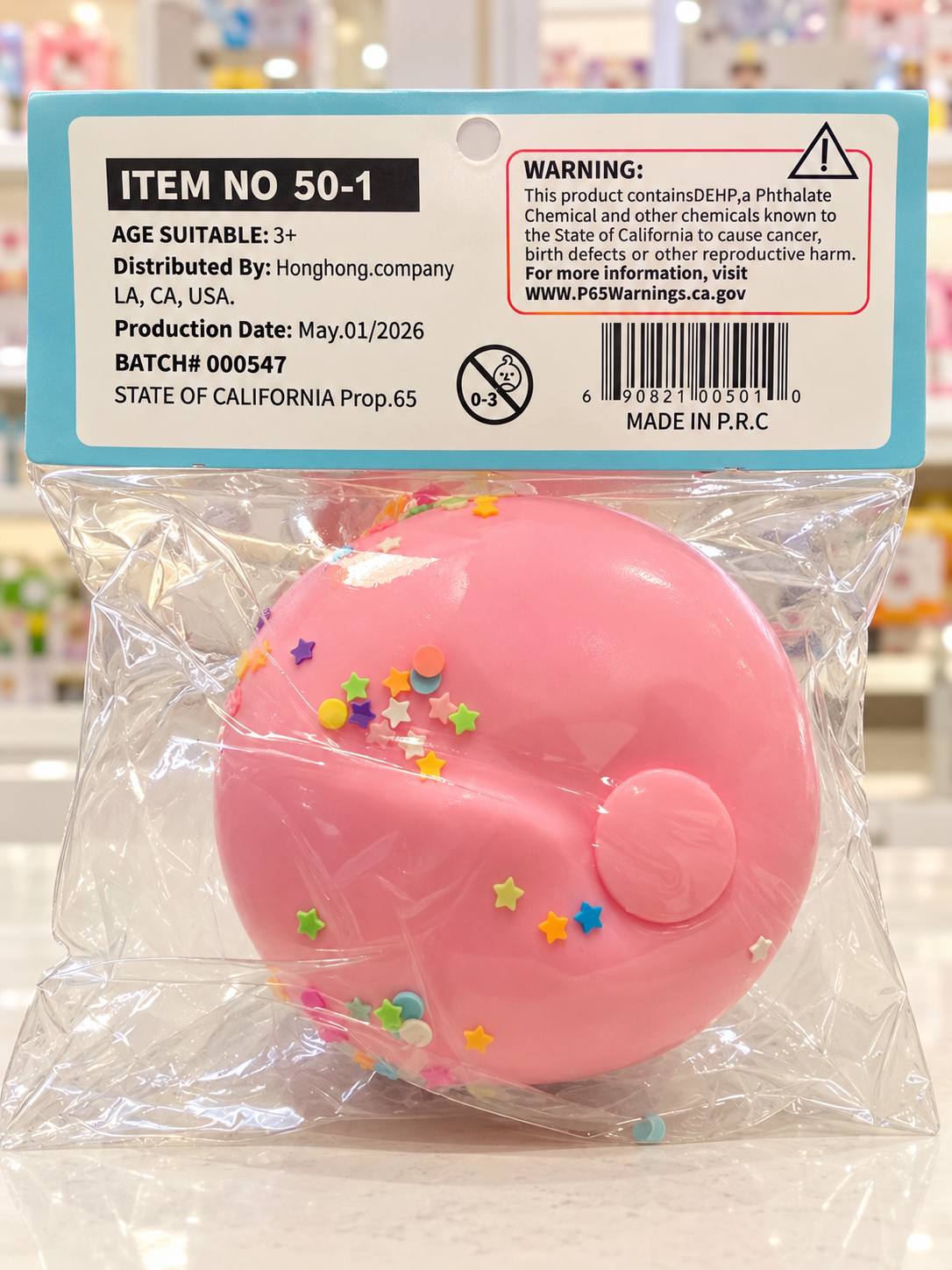 Goofy Bun packaging label with age guidance and Proposition 65 warning