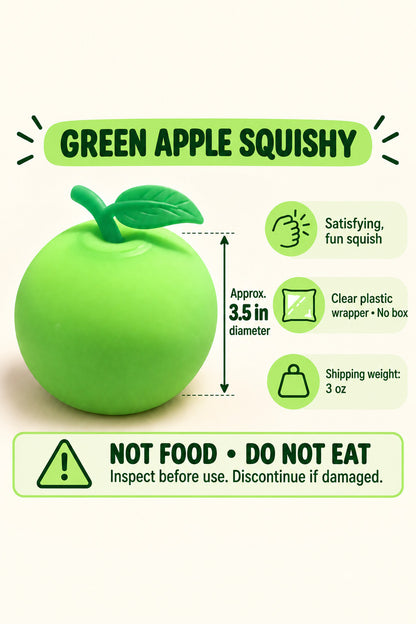 Green apple squishy size packaging weight and safety information