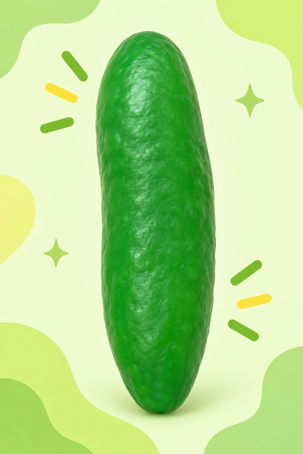 Green foam-filled pickle squishy outside the package