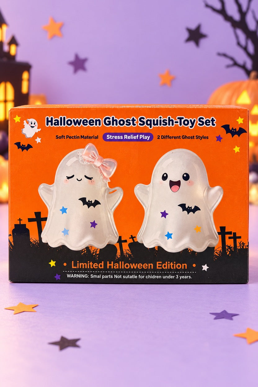 Large Halloween ghost squishy two-piece set in orange retail box
