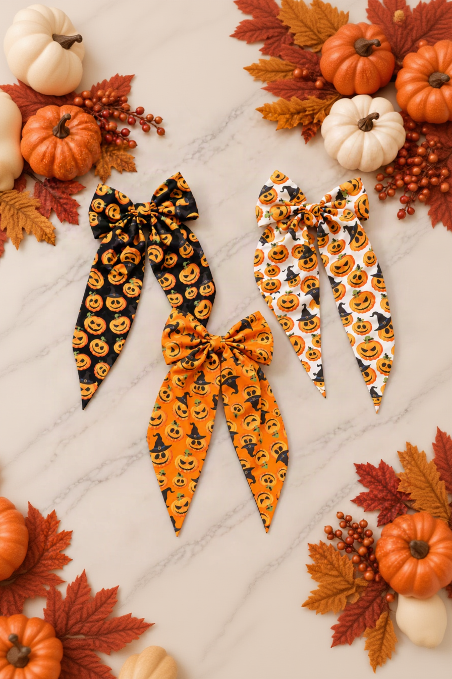 Halloween hair bows in black, white, orange; choose one color