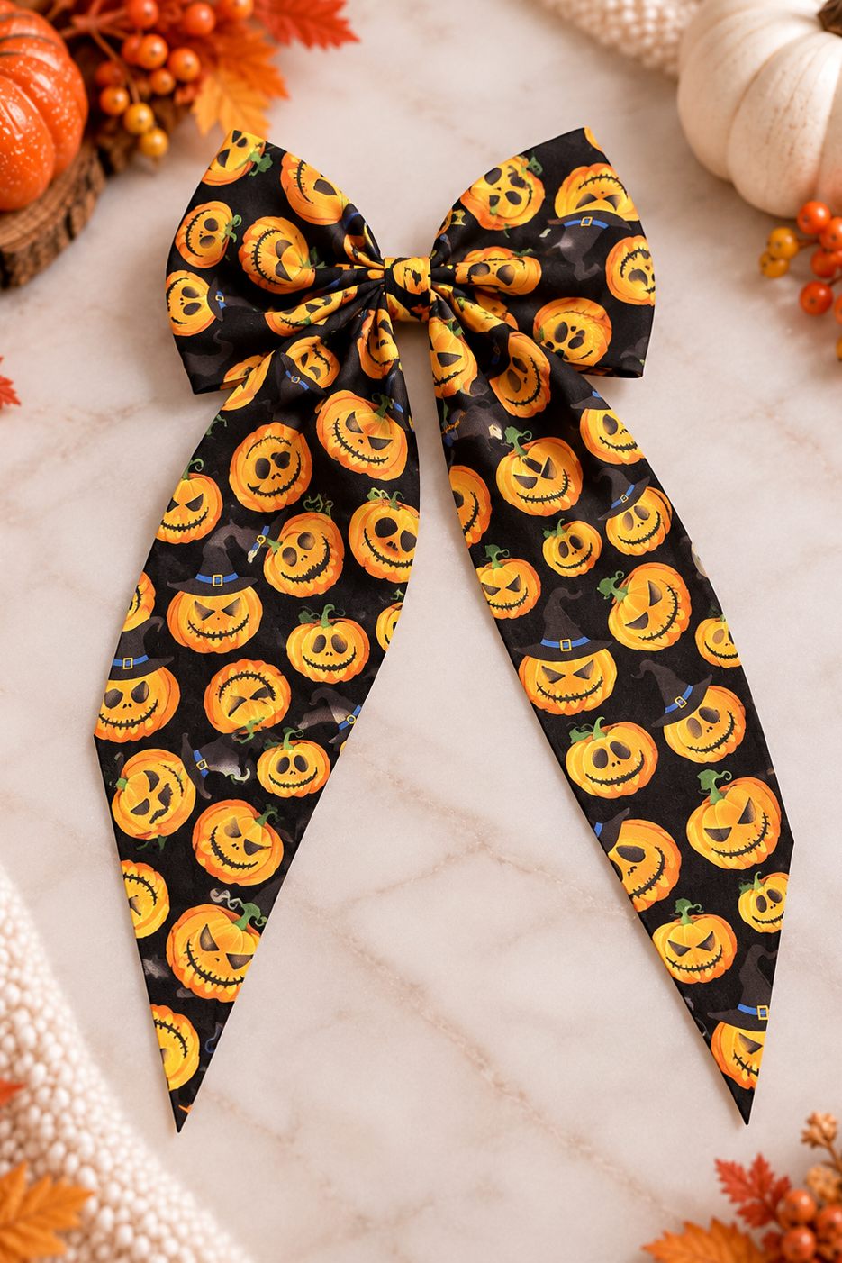 Black Halloween pumpkin hair bow