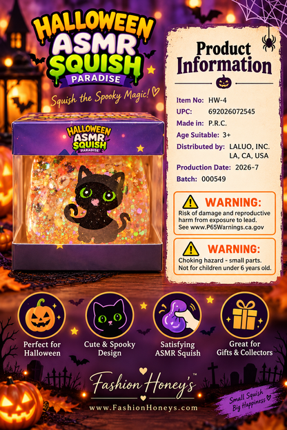 Halloween ASMR Squish Paradise black cat squishy product information and safety