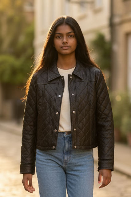 Genuine Leather Quilted Style Jacket