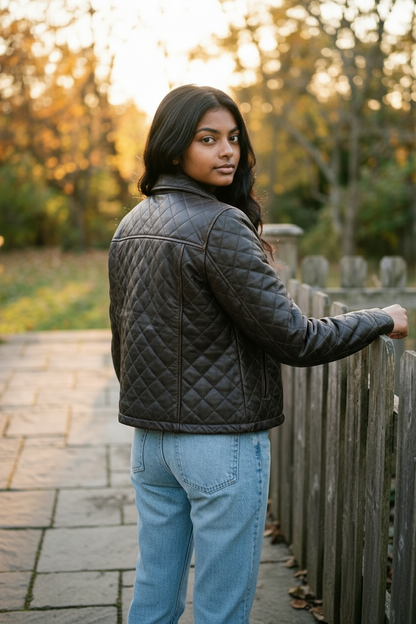 Genuine Leather Quilted Style Jacket