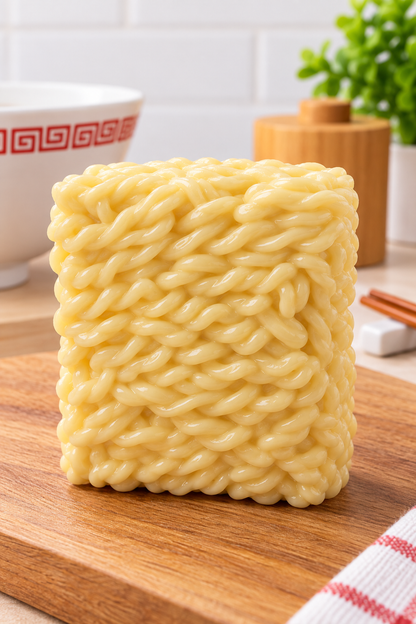 Cream instant noodle crunchy squishy outside packaging