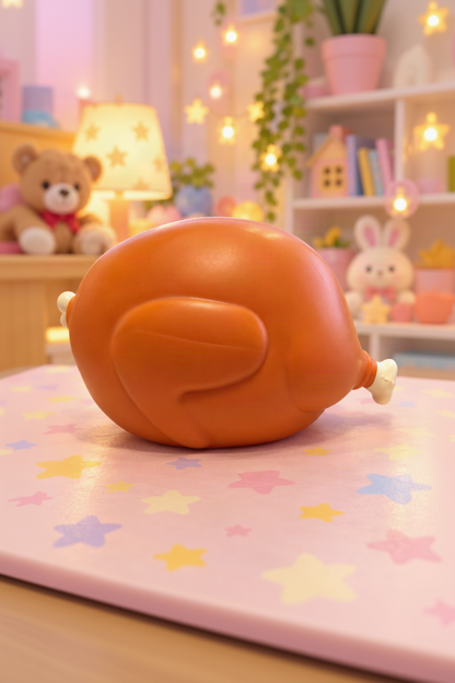 Cooked turkey squishy on pastel toy tabletop