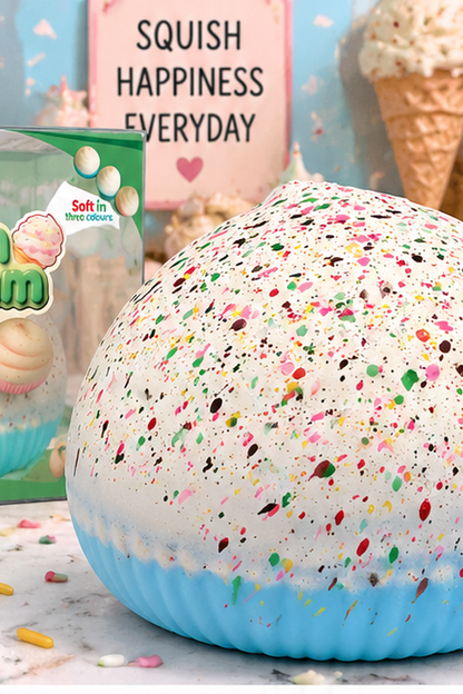 Jumbo Cream Ice Cream Squishy – 6-Inch Toy – Pink, Blue & Green