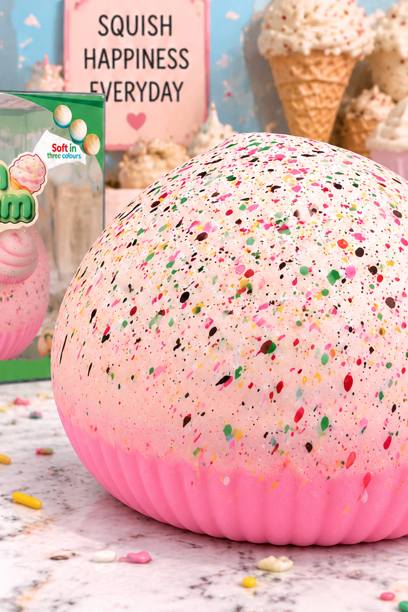 Jumbo Cream Ice Cream Squishy – 6-Inch Toy – Pink, Blue & Green