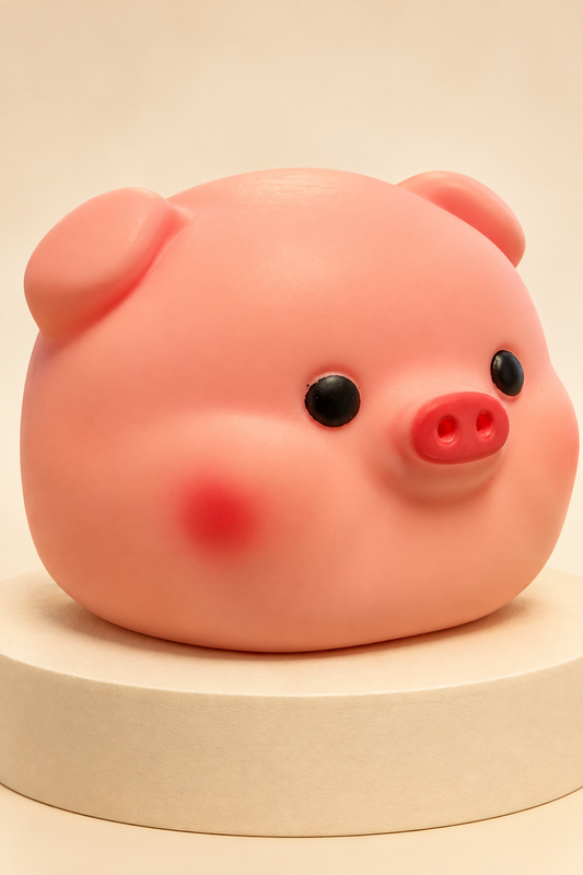 Pink foam pig squishy outside packaging