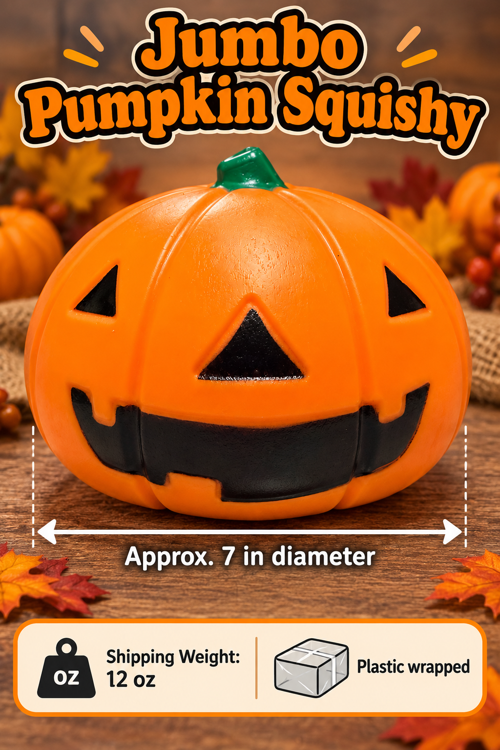 Jumbo Pumpkin Squishy approximate 7 inch diameter size guide