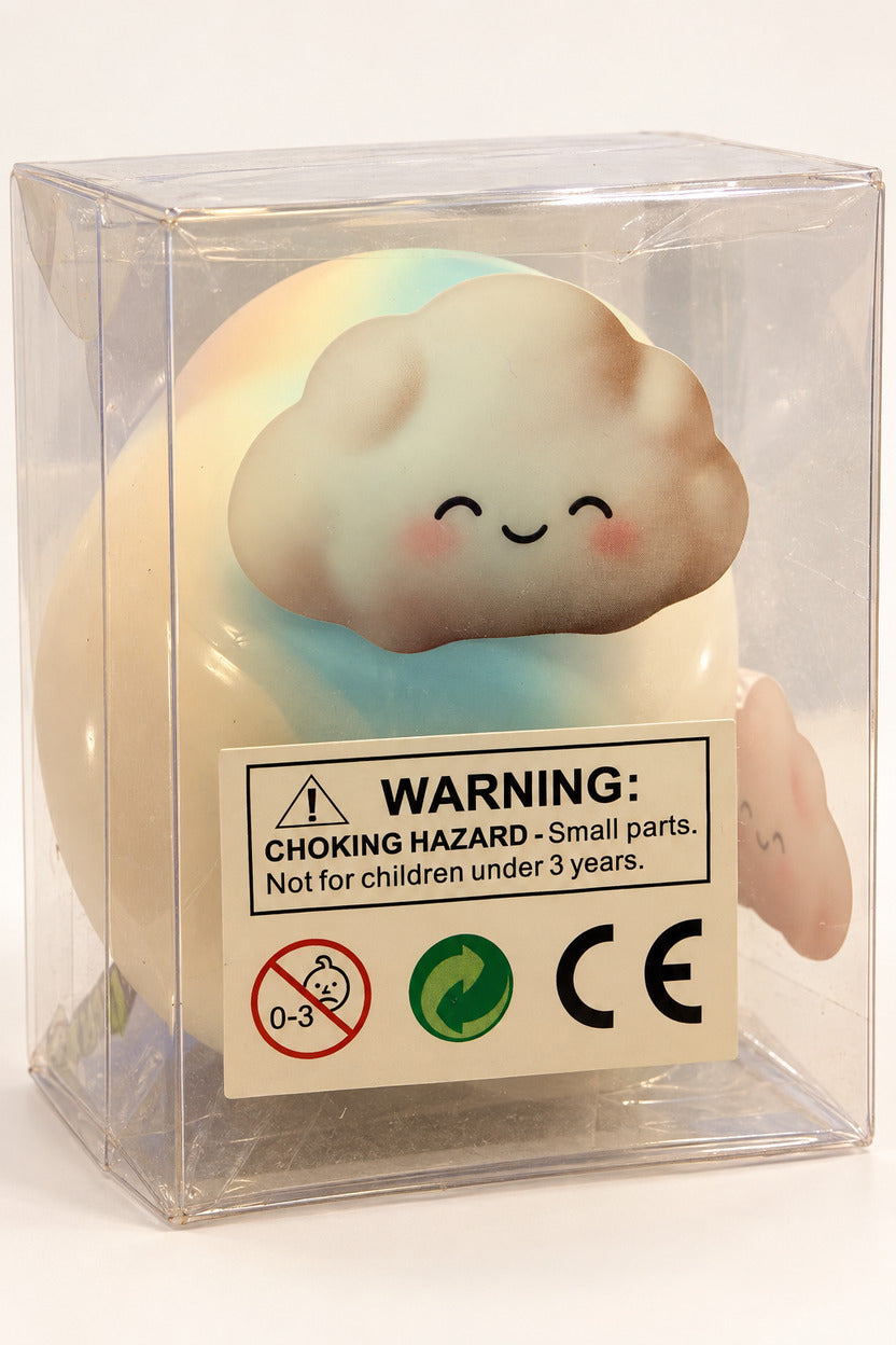 Cloud Squishy clear display box with small parts choking hazard warning