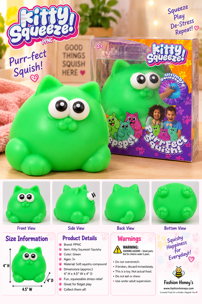 Kitty Squeeze size and warning guide with approximate dimensions