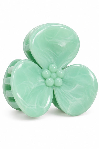 Mint Green Melody marbled three-petal flower claw hair clip, one clip on white background