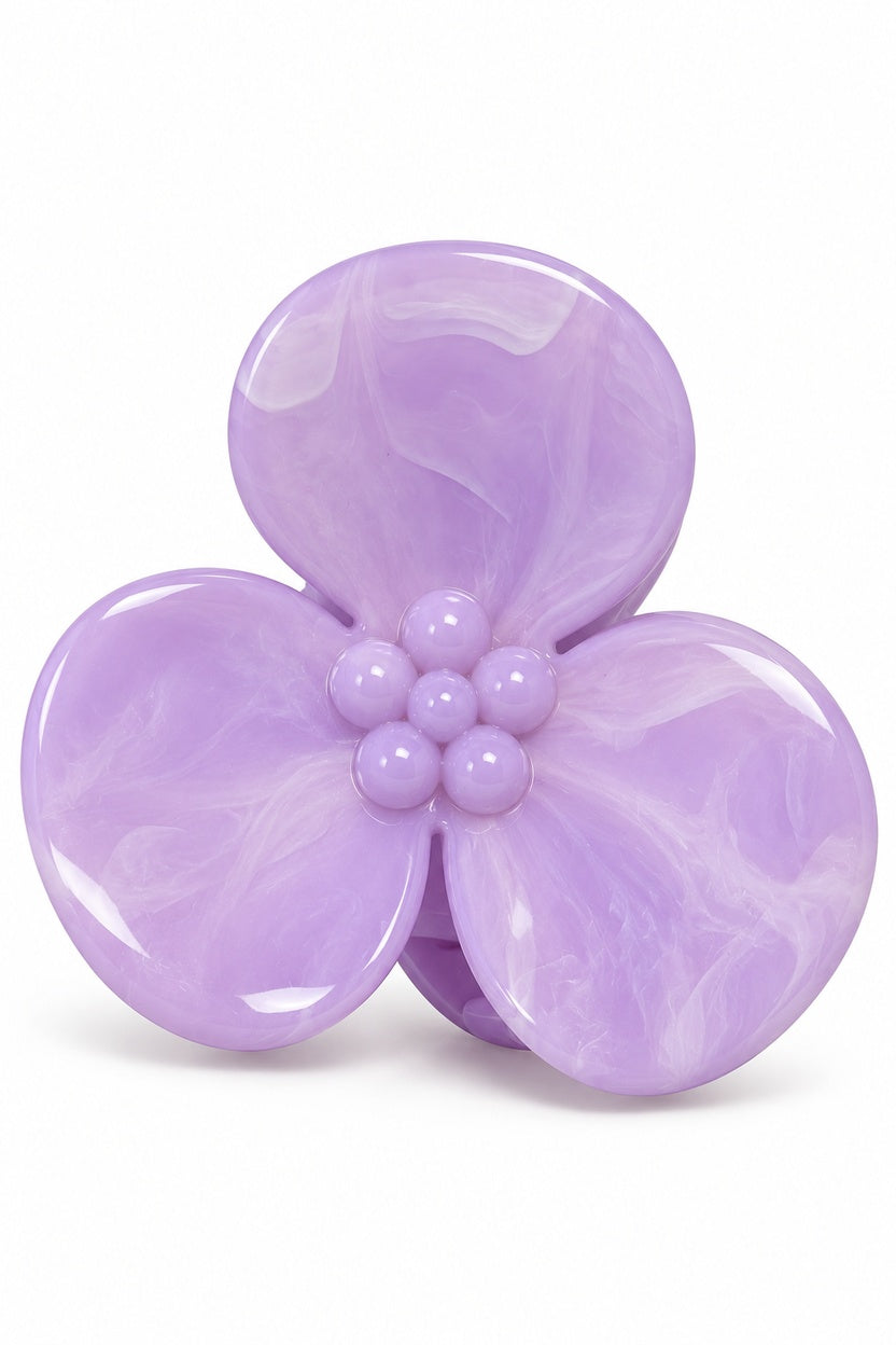 Lavender Melody marbled three-petal flower claw hair clip, one clip on white background